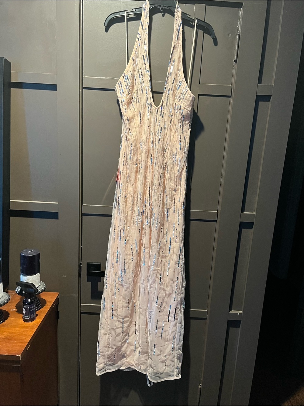 Starlet Sleeveless Plunging V-Neck Embellished Evening Dress Blush Size 12 New